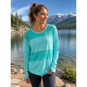 NWT Oiselle Aqua Mesh Yoke Performance Top Women's Medium Long Sleeve Thumbholes